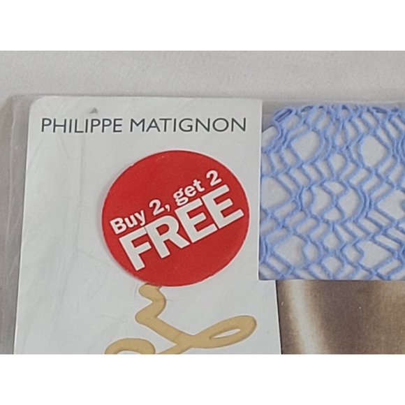 Vintage Philipe Matignon Fashion Pantyhose Fishnet Patterned Tights Blue New - Picture 3 of 8